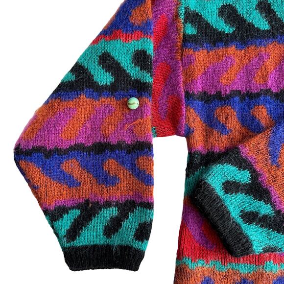 Tony Lambert VTG Wool Blend Art Wild Bright Open Front Cardigan Sweater Jacket M - Picture 5 of 10